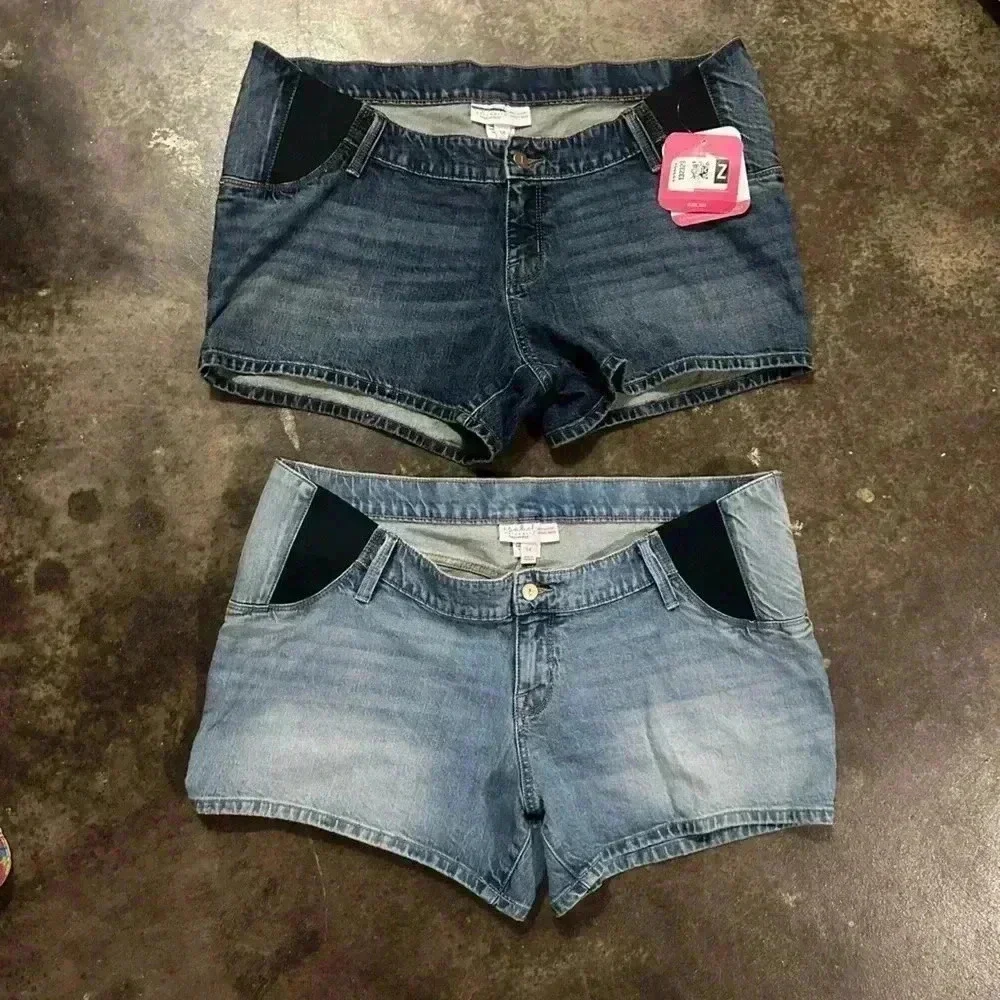 Size 14 Isabel Maternity Under Belly Jean Shorts TWO PAIR - Picture 2 of 5